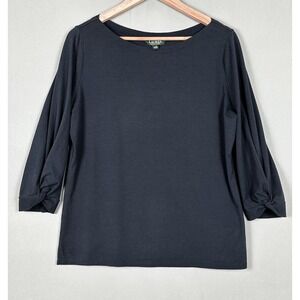 Lauren Ralph Lauren Top Women's 3/4 Sleeve Boatneck In Navy Size Large